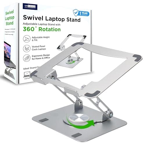 Uncaged Ergonomics Swivel Laptop Stand for Desk, Adjustable Computer iPad Stand for Desk w/ 360 Rotation, Portable Laptop Holder for Home Office Ergonomic Supplies