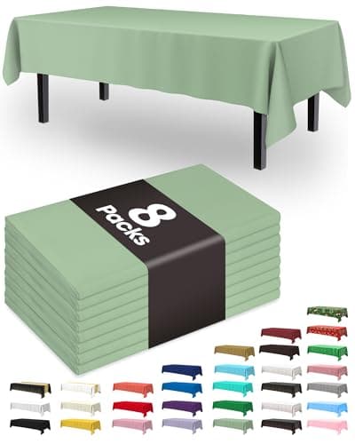Pureegg Plastic Table Cloth Disposable 8 Pack, 54 x 108 Inch Table Cloths, Easter Party, Decorative Tablecloths, Rectangle, Light, Pastel Plastic Cover, Leakproof & Sturdy, Sage Green