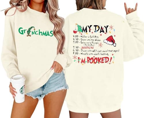 VILOVE Merry Christmas Sweatshirt Women Christmas My Christmas Day I'M Booked Hoodies Xmas Long Sleeve Sweater Blouse Top