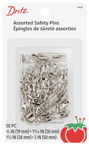 Dritz 460 Safety Pins, Nickel Plated Steel, Assorted Sizes (50-Count)