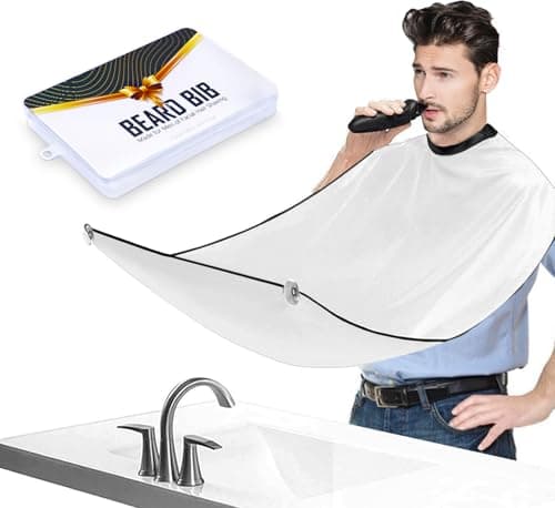 Beard Bib Beard Apron, Beard Hair Catcher for Men Shaving & Trimming Non-Stick Waterproof Beard Cape Grooming Cloth with 3 Suction Cups & A Box Birthday Gifts for Christmas Men Him Boyfriend(White)