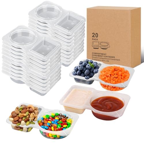 Ajoblancon 20 sets Reusable Snack Containers 2 Compartment Condiment Container With Lids Snackle Box Container Portion Control for Refrigeration Sauce,Outdoor Takeaway,Travel