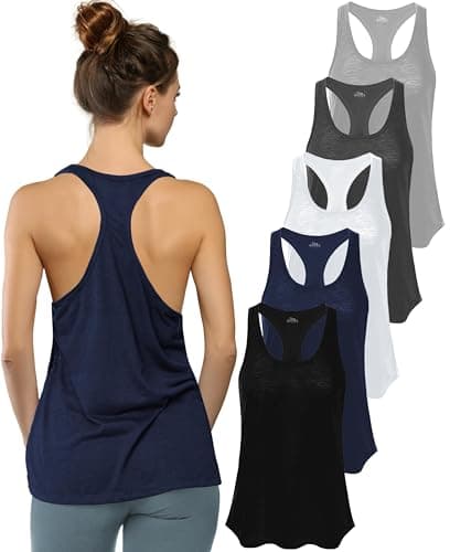 Women's 5 Pack Everyday Flowy Burnout Racer Back Active Workout Tank Tops