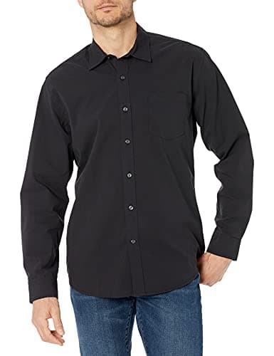 Amazon Essentials Men's Regular-Fit Long-Sleeve Casual Poplin Shirt, Black, X-Large