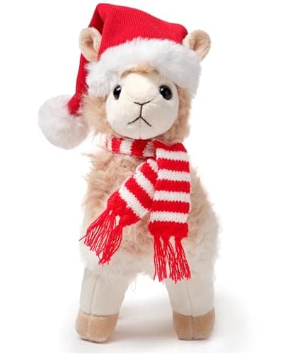 Bearington Holly Christmas Llama Stuffed Animal Plushie - 10" Soft Fur, Floppy Body Holiday Stuffed Animals with Santa Hat and Scarf - Cuddly Llama Plush Toy for Kids and Animal Lovers