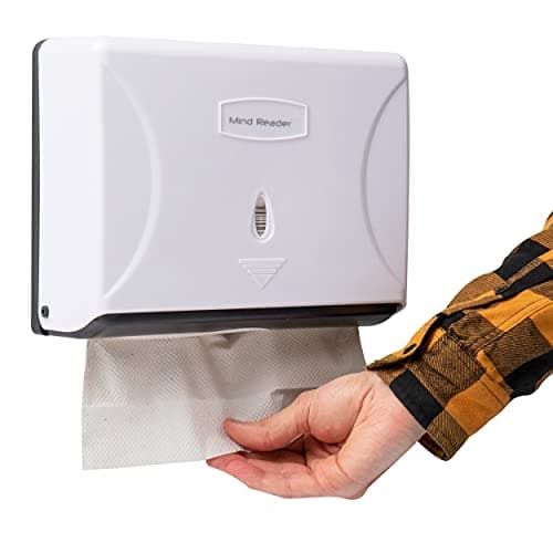Mind Reader Paper Towel Dispenser, Tri-Fold Towel Holder, Restroom, Wall Mount, Bathroom, 10.25"L x 3.75"W x 8"H, White