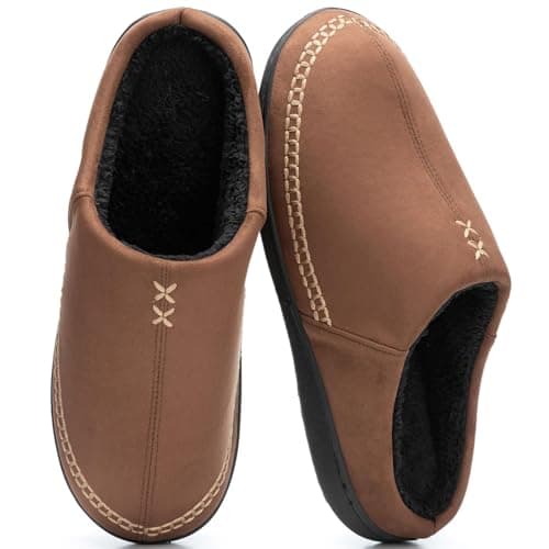 GOEWY Mens Moccasin Slippers with Memory Foam Indoor Outdoor House Shoes Non-Slip Men's Slipper Warm Comfy Slippers for Men Gifts for Men Him Dad Coffee 9 10