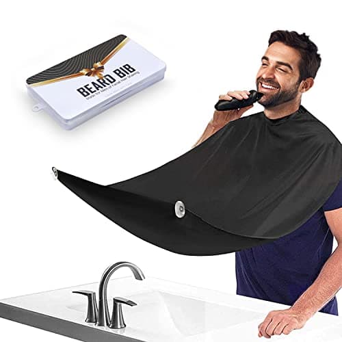 Beard Bib Apron for Men, Christmas Day Gift Beard Trimming Catcher Bib for Shaving & Hair Clippings, Waterproof Non-Stick Hair Catcher Grooming Cloth with 2 Suction Cups