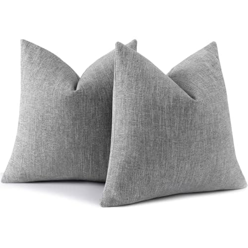 decorUhome Christmas Chenille Decorative Throw Pillow Covers 18x18 Set of 2, Farmhouse Textured Square Neutral Solid Accent Pillow Covers for Couch Sofa Bed Living Room Home Decor, Grey