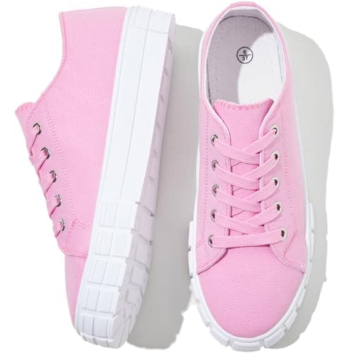 SERNIAL Womens White Canvas Tennis Shoes Low Top Canvas Sneakers for Women(Pink,US9)