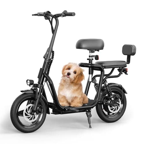 Electric Scooter with Seats for Adults Power by 500W Motor, E Bike with 14" Pneumatic Tire and 20 Miles Range&17.5Mph, Electric Bicycle for Women/Man Black