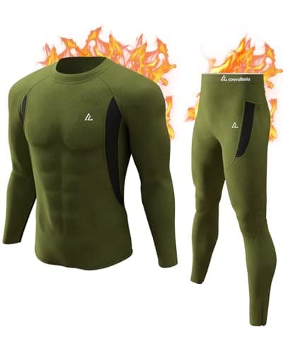 Thermal Underwear for Men, Winter Hunting Gear Sport Long Johns Base Layer Top and Bottom Set Midweight Army Green L