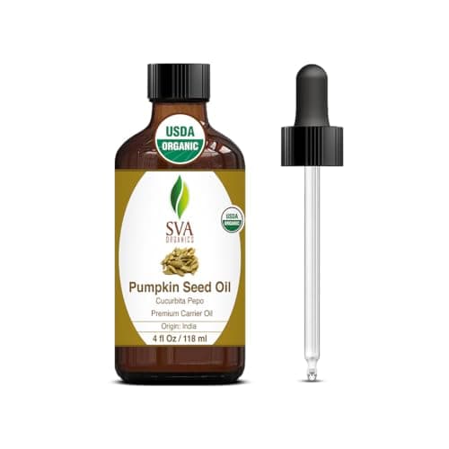 SVA Pumpkin Seed Oil Organic - 4 Fl Oz – 100% Natural Cold Pressed Organic Pumpkin Oil - for Face, Skin Care, Hair Care, Scalp Massage & Body Massage – Carrier Oil with Dropper