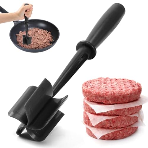 CUNSENR Premium Meat Chopper - 5 Curve Blade Ground Beef Smasher Tool - Heat-Resistant Nylon Meat Masher for Ground Beef, Hamburger, Potatoes - Non-Stick Ground Meat Chopper for Easy Mixing - Black