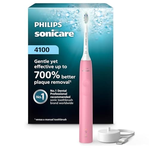Philips Sonicare 4100 Series Electric Toothbrush - Sonic Toothbrush with Advanced Sonic Technology, Pressure Sensor, Two Intensity Settings, Smartimer & Quadpacer, Deep Pink, Model HX3681/26
