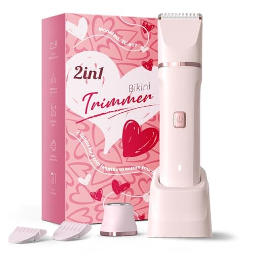 Bikini Trimmer for Women - Painless Electric Razors for Silk Skin,Cordless Body Shaver for Trip,Replaceable Lady Facial Razor, IPX7 Waterproof&Easy Cleaning, Ceramic Blade, USB Charge Dock Pink