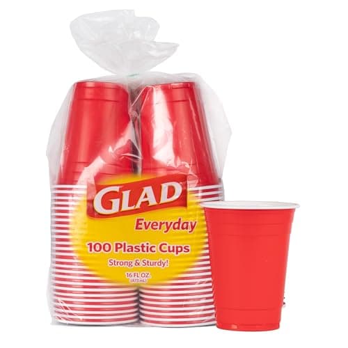Glad Everyday Disposable Plastic Cups - Red Plastic Party Cups for All Occasions - Strong Plastic Drinking Cups for Parties, Holiday, Graduation, and Thanksgiving - 16oz 100 Pack Heavy Duty Solo Cups