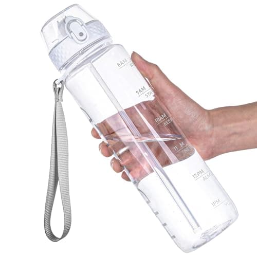 GOPPUS Water Bottles Clear Water Bottle with Straw 32oz Plastic Water Bottles BPA Free Tritan Wide Mouth Bottle Leakproof Motivational bottles water for Gym,Hiking,School or Office(1 Bottles)