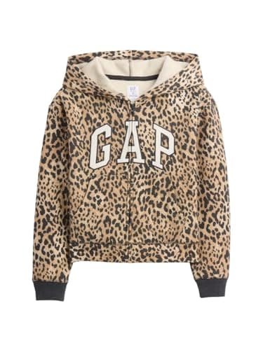 GAP Girls Logo Hoodie Hooded Full Zip Sweatshirt Leopard Medium