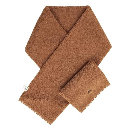 UGG Women's Uggfluff Scalloped Scarf with Plush Fleece and Leather Logo, Cozy and Stylish Design, Chestnut, One Size