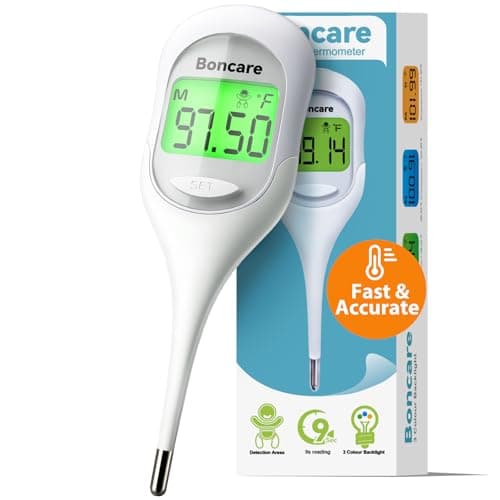 Boncare 9 Seconds Digital Basal Thermometer for Adults and Kids - Accurate Oral Thermometer with Fever Alarm, Rectal Thermometer for Baby with Large Display (Rice-White)