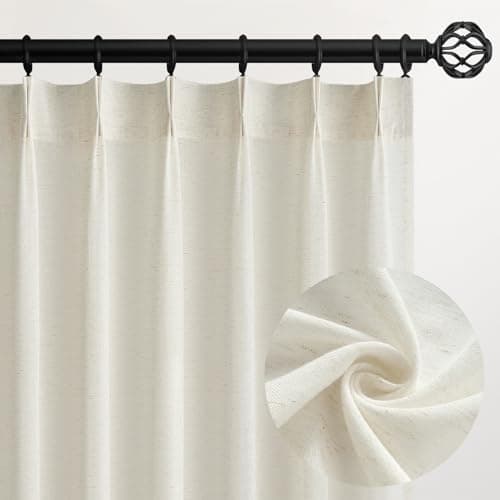 Topfinel Pinch Pleated Curtains 90 Inches Long 2 Panels Set,Natural Cream Semi Sheer Cotton Blend Fabric Aesthetic Advanced Curtain Drapes for Living Room Bedroom,40x90 inch Length