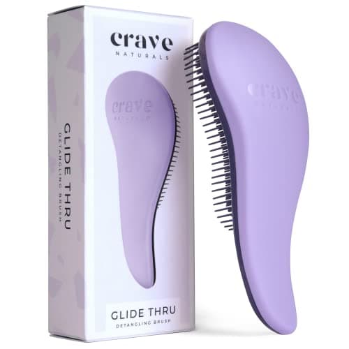 Crave Naturals Glide Thru Hair Brush - Detangler Brush for Curly, Straight, Wet or Dry Hair - Gentle Detangling Brushes for Adults, Kids, Toddlers - Hair Accessories for Women, 7.5x3 - Purple