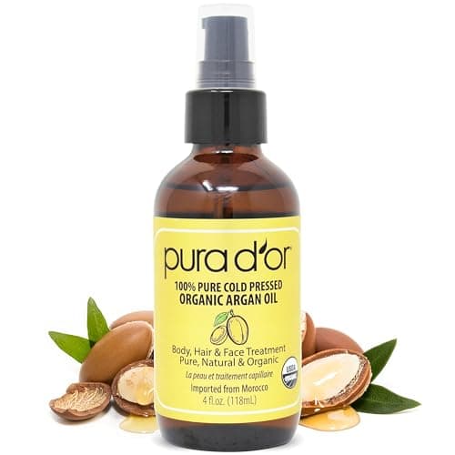 PURA D'OR 4 Oz ORGANIC Moroccan Argan Oil - USDA Certified 100% Pure & Cold Pressed Virgin Premium Grade Natural Moisturizer Treatment For Dry, Damaged Skin, Hair, Face, Body & Scalp - Men & Women