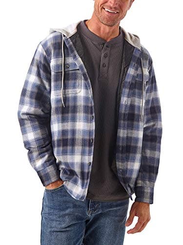 Wrangler Authentics Men's Long Sleeve Quilted Lined Flannel Shirt Jacket with Hood, Blue/Black, XX-Large