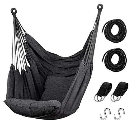 Hommtina Hammock Chair Hanging Rope Swing, Max 300 Lbs Hanging Chair with Pocket & Durability Perfect for Outdoor, Home, Bedroom, Patio, Yard (Pillows NOT Included,Dark Gray)