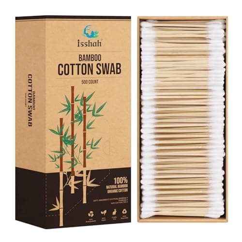 Bamboo Cotton Swabs - 500 Count - FSC Certified and PETA Approved, Eco Friendly Double Tips, Plastic Free Ear Sticks, All Natural 100% Biodegradable Organic Cotton buds by Isshah