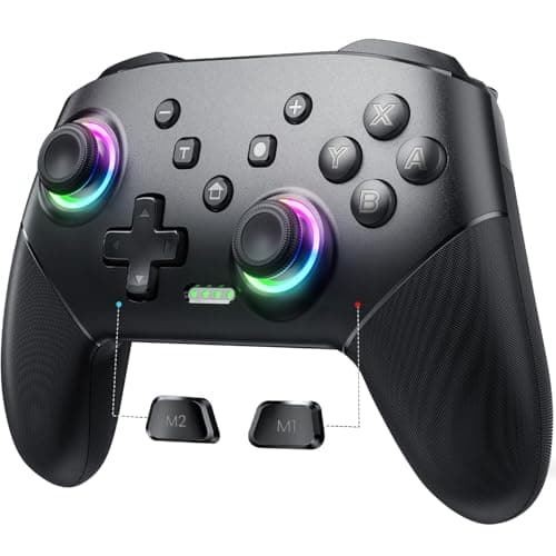 VOYEE Switch Controller Wireless, Pro Controllers Compatible with Lite/OLED/Android/iOS/PC, One-Key Pairing Gamepad with 9-Color RGB LEDs 1000mAh Battery 6-Axis Motion Wake Up Function