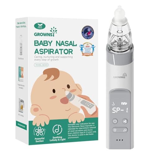 GROWNSY Nasal Aspirator for Baby, Baby Nose Sucker Pro with 3 Soft Silicone Tips, Adjustable Suction, Electric Nose Suction for Baby, Built-in Music & Light Soothing