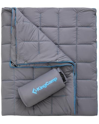 KingCamp Ultralight Camping Blanket, Packable Down Alternative Puffy Wearable Blankets Weatherproof Warm Package Quilt with Snap Buttons for Outdoor Hiking Travel Picnic Stadium (69" x 53", Charcoal)