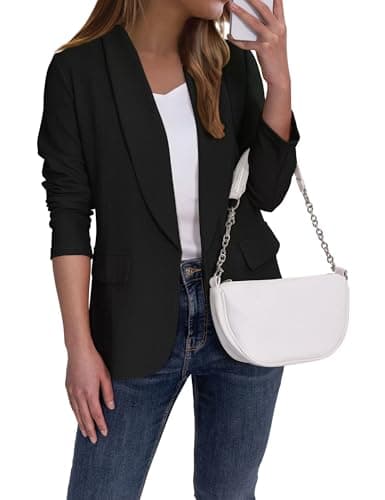 Ahlaray Casual Black Blazer Jacket for Women Open Front Long Sleeve Work Office, Large