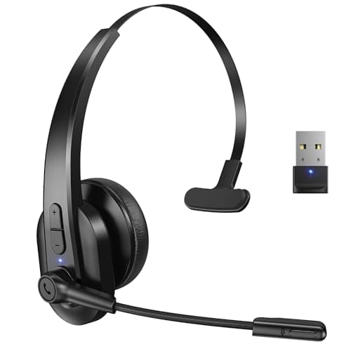 Sarevile Bluetooth Headset with USB Dongle for Computer, Single-Ear Wireless Headset with Noise Cancelling Microphone for Office & Truckers, Bluetooth V5.2 with Mute Button for Work