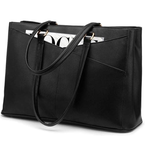 LOVEVOOK Laptop Tote Bag for Women 15.6 Inch Waterproof Leather Computer Bags Business Office Work Briefcase Black