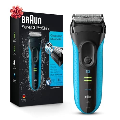 Braun Electric Series 3 Razor with Precision Trimmer, Rechargeable, Wet & Dry Foil Shaver for Men, Blue/Black, 4 Piece