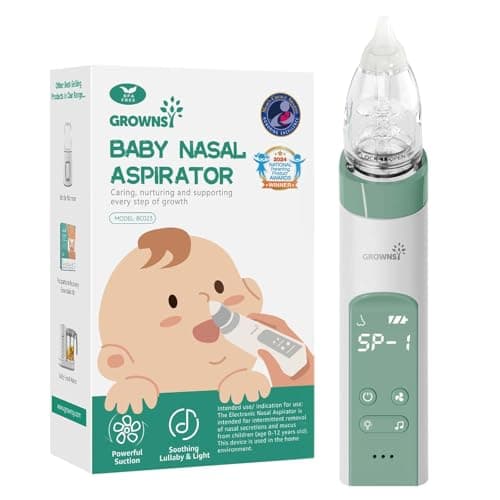 GROWNSY Nasal Aspirator for Baby, Electric Nose Aspirator for Toddler, Baby Nose Sucker, Automatic Nose Cleaner with 3 Silicone Tips, Adjustable Suctions, Music and Light Soothing Function (Green)