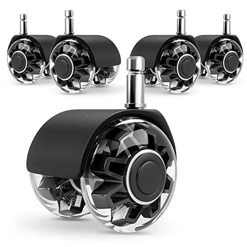 Office Chair Caster Wheels (Set of 5),Heavy-Duty Chair Wheels Support 2200lbs,Mute Rubber Chair Casters for Hardwood Floors and Carpet,2 Inch Universal Fit (Black)