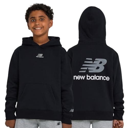 New Balance Boys Hoodie – Premium Comfy Cotton Blended Fleece Classic Pullover Sweatshirt for Kids, Sizes 4-20 Black