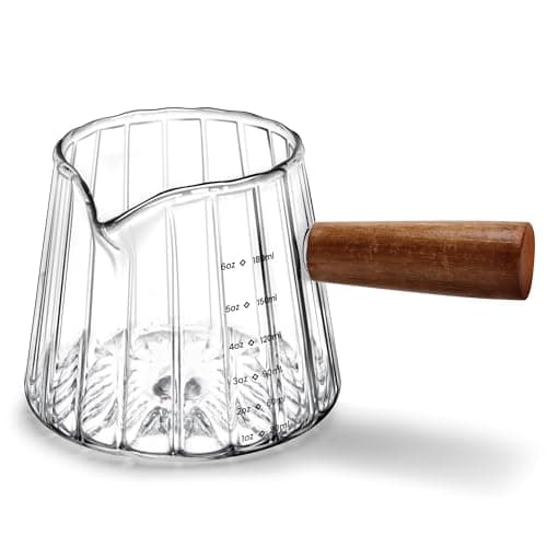 Espresso Measuring Cup 6 Oz, Espresso Glass Cups with Wood Handle, Milk Frothing Cup, Espresso Cup for Coffee, Milk, Tea or Maple Syrup Serving