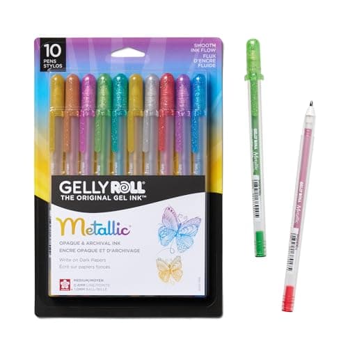 SAKURA Gelly Roll Metallic Gel Pens - Pens For Scrapbook, Journals or Drawing - Art Gifts, Holiday Gifts & DIY Projects - Colored Metallic Ink - Medium Line - 10 Pack