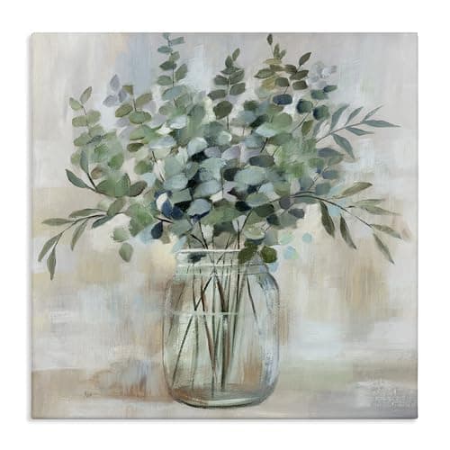 Stupell Industries Soothing Eucalyptus Flower Herb Arrangement Rustic Jar Canvas Wall Art, Design by Nan