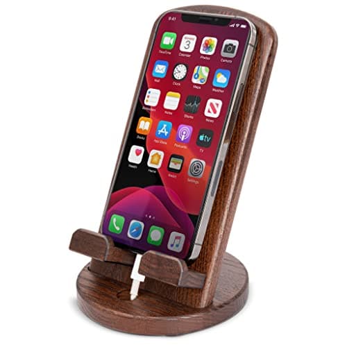 TESLYAR Wood Cell Phone Stand – Elegant Phone Holder for Nightstand & Desk | Portable Office Gift for Men, Dad & Husband | Compatible with iPhone & Android