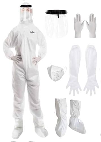 Zimchado Hazmat Suits Disposable Long Sleeve Gloves Full Body Paint Suit And Face Shield Shoe Cover Reusable Pair of Gloves (Large)