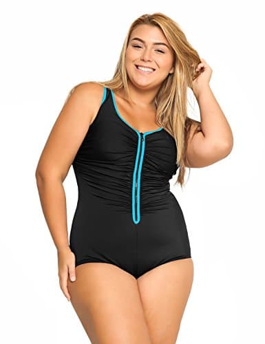 DELIMIRA Women's One Piece Bathing Suit Plus Size Swimsuit Tummy Control Front Zipper Swimwear Multicoloured #3 22 Plus