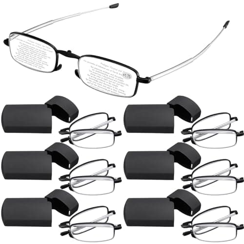 Coume 6 Pack Folding Reading Glasses Hard Cases Blue Light Blocking Men Women Foldable Computer Spring Hinge Readers(2.0x)