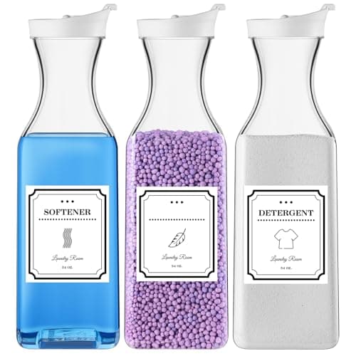 Laundry-Detergent-Dispenser,54oz Fabric Softener Dispenser,Plastic Liquid Laundry Detergent Container,Laundry Detergent Organizer for Laundry Room Organization with 4 Labels,3 Pack