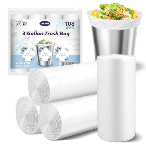 Small Trash Bags 4 Gallon - 108 Count Leakage-Proof 4 Gallon Trash Bag, Small Garbage Bags for Office Bedroom Bathroom Mini Trash Bags, Unscented White 15L Small Trash Can Liners